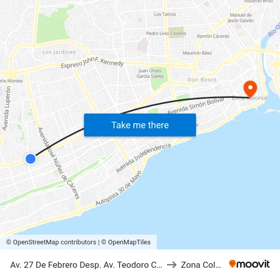 Av. 27 De Febrero Desp. Av. Teodoro Chasseriau to Zona Colonial map