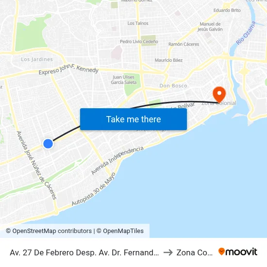 Av. 27 De Febrero Desp. Av. Dr. Fernando Arturo Defilló to Zona Colonial map