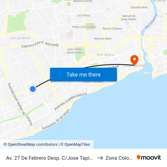 Av. 27 De Febrero Desp. C/Jose Tapia Brea to Zona Colonial map