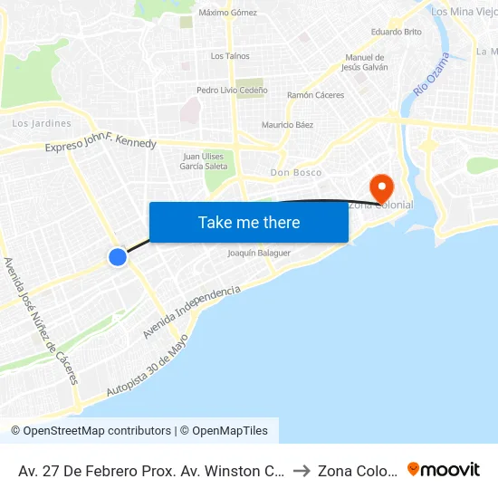 Av. 27 De Febrero Prox. Av. Winston Churchill to Zona Colonial map