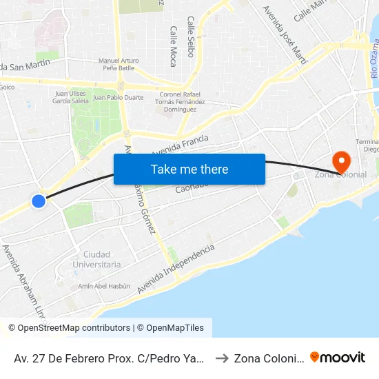 Av. 27 De Febrero Prox. C/Pedro Yapor to Zona Colonial map