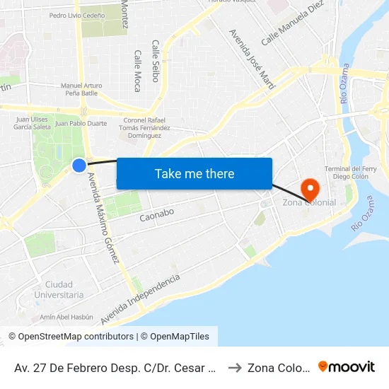 Av. 27 De Febrero Desp. C/Dr. Cesar Dargam to Zona Colonial map