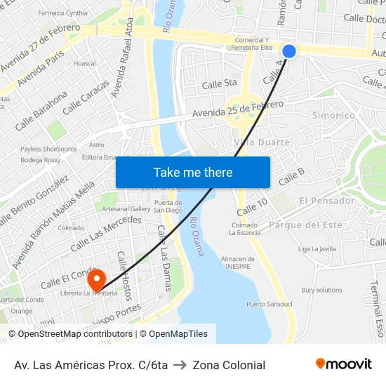 Av. Las Américas Prox. C/6ta to Zona Colonial map