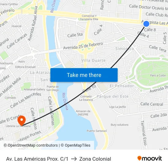 Av. Las Américas Prox. C/1 to Zona Colonial map