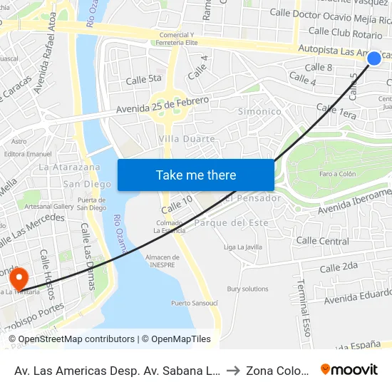 Av. Las Americas Desp. Av. Sabana Larga to Zona Colonial map