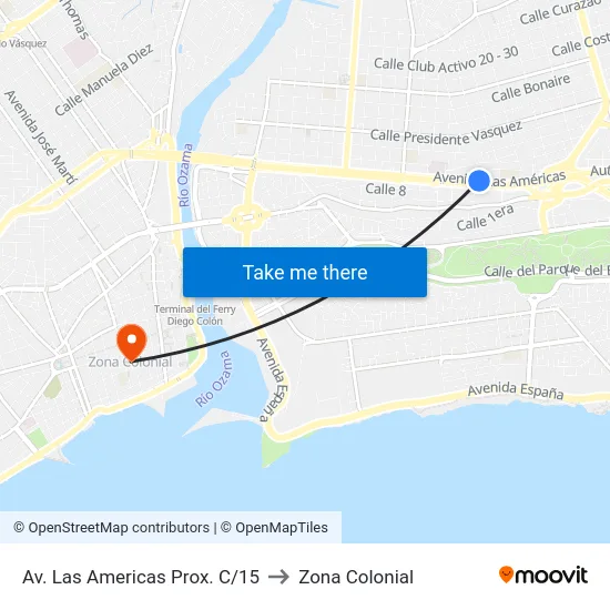 Av. Las Americas Prox. C/15 to Zona Colonial map