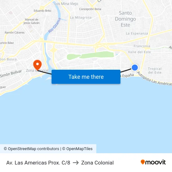 Av. Las Americas Prox. C/8 to Zona Colonial map
