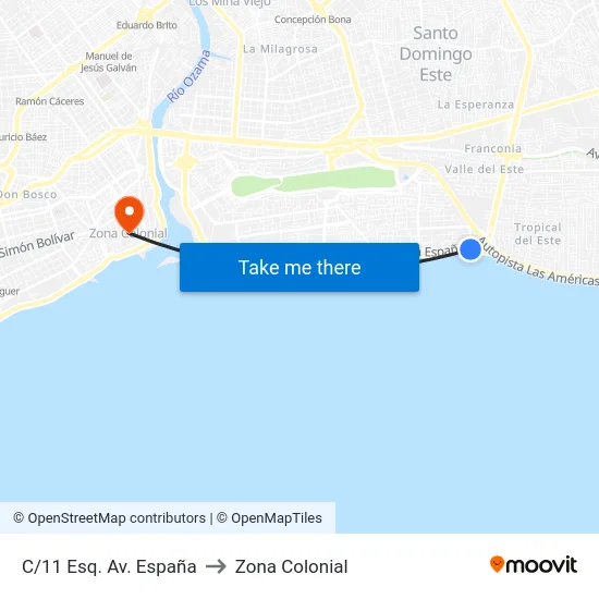 C/11 Esq. Av. España to Zona Colonial map
