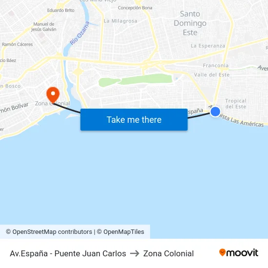 Av.España - Puente Juan Carlos to Zona Colonial map