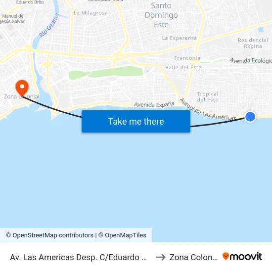 Av. Las Americas Desp. C/Eduardo Brito to Zona Colonial map