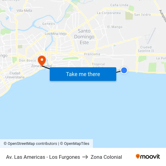 Av. Las Americas - Los Furgones to Zona Colonial map