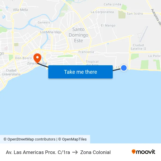 Av. Las Americas Prox. C/1ra to Zona Colonial map