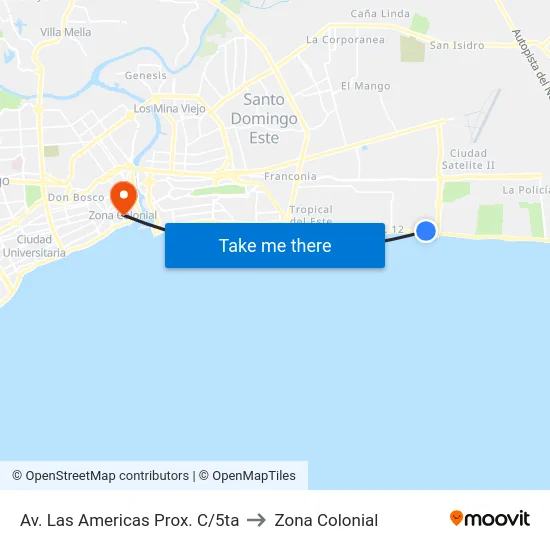 Av. Las Americas Prox. C/5ta to Zona Colonial map