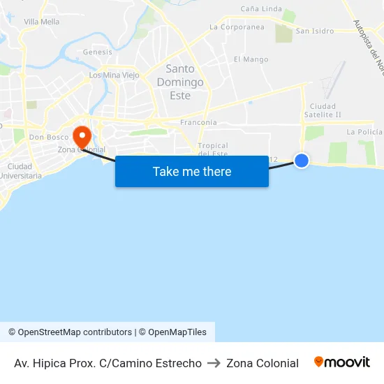 Av. Hipica Prox. C/Camino Estrecho to Zona Colonial map