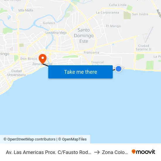Av. Las Americas Prox. C/Fausto Rodriguez to Zona Colonial map
