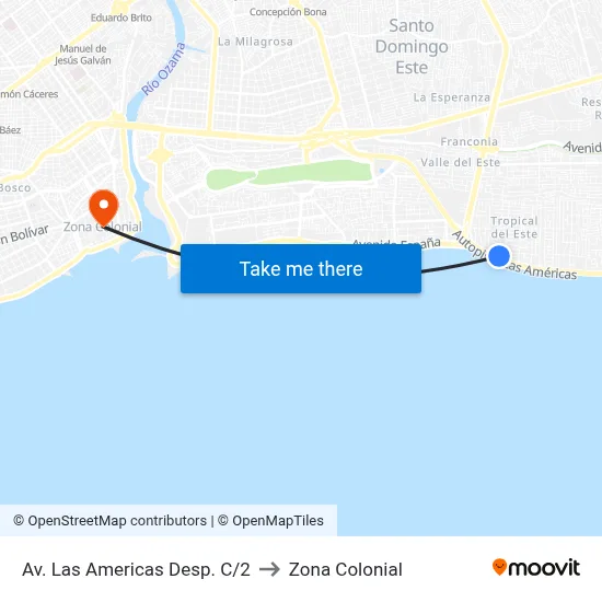 Av. Las Americas Desp. C/2 to Zona Colonial map