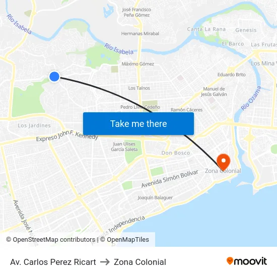 Av. Carlos Perez Ricart to Zona Colonial map
