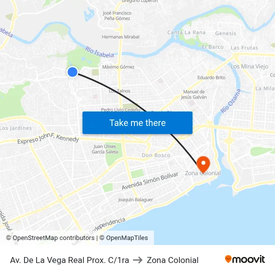 Av. De La Vega Real Prox. C/1ra to Zona Colonial map