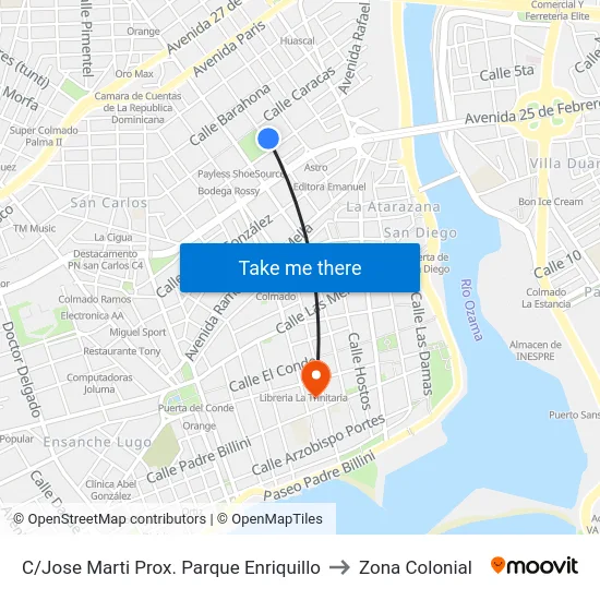 C/Jose Marti Prox. Parque Enriquillo to Zona Colonial map