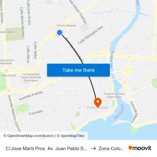 C/Jose Marti Prox. Av. Juan Pablo Duarte to Zona Colonial map
