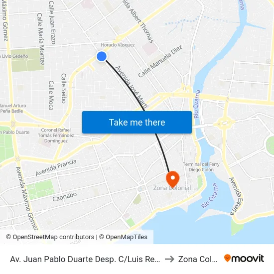 Av. Juan Pablo Duarte Desp. C/Luis Reyes Acosta to Zona Colonial map