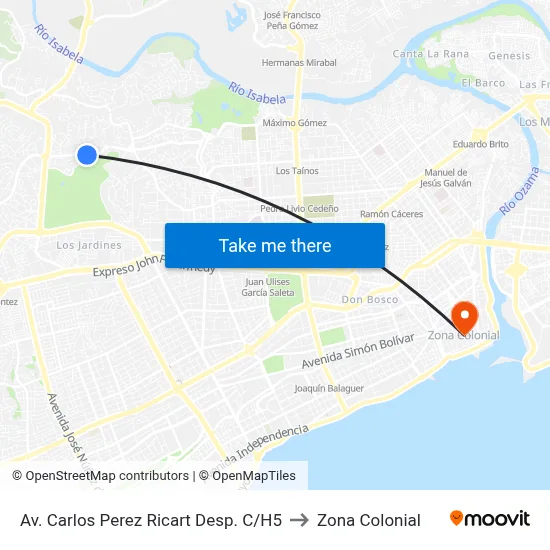 Av. Carlos Perez Ricart Desp. C/H5 to Zona Colonial map