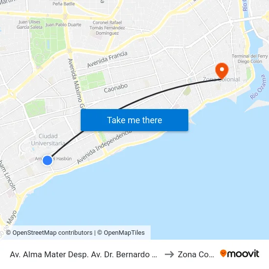 Av. Alma Mater Desp. Av. Dr. Bernardo Correa Y Cidron to Zona Colonial map