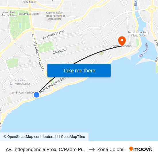 Av. Independencia Prox. C/Padre Piña to Zona Colonial map
