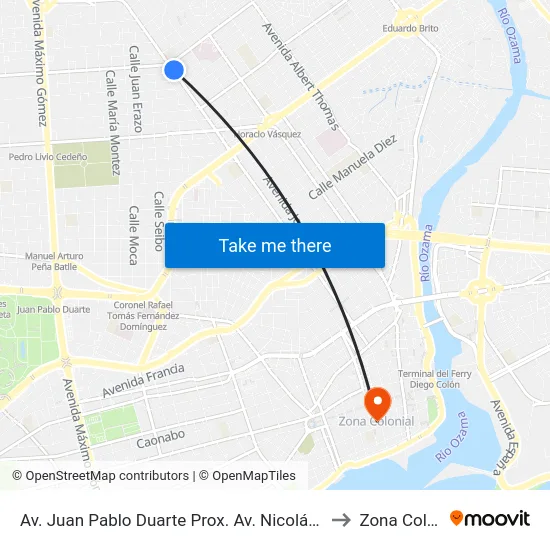 Av. Juan Pablo Duarte Prox. Av. Nicolás De Ovando to Zona Colonial map