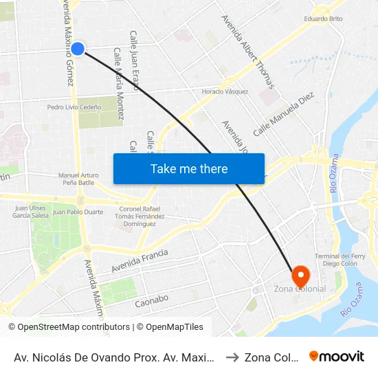 Av. Nicolás De Ovando Prox. Av. Maximo Gomez to Zona Colonial map