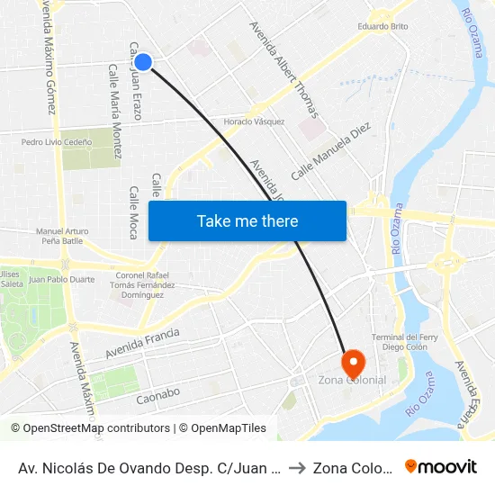 Av. Nicolás De Ovando Desp. C/Juan Erazo to Zona Colonial map