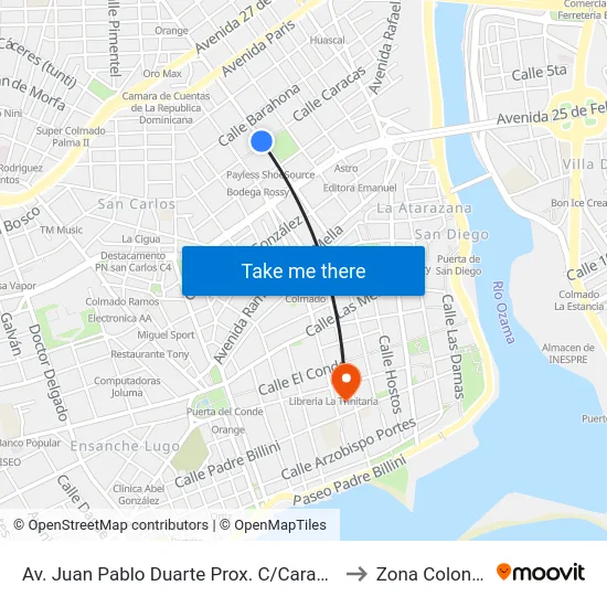 Av. Juan Pablo Duarte Prox. C/Caracas to Zona Colonial map