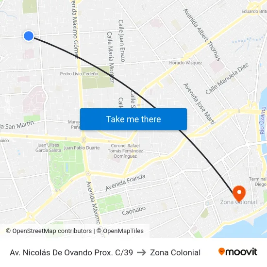 Av. Nicolás De Ovando Prox. C/39 to Zona Colonial map