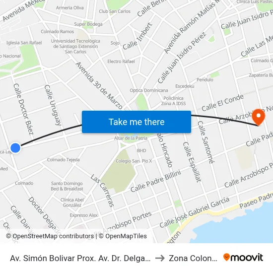 Av. Simón Bolivar Prox. Av. Dr. Delgado to Zona Colonial map