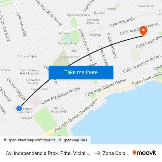 Av. Independencia Prox. Pdte. Vicini Burgos to Zona Colonial map