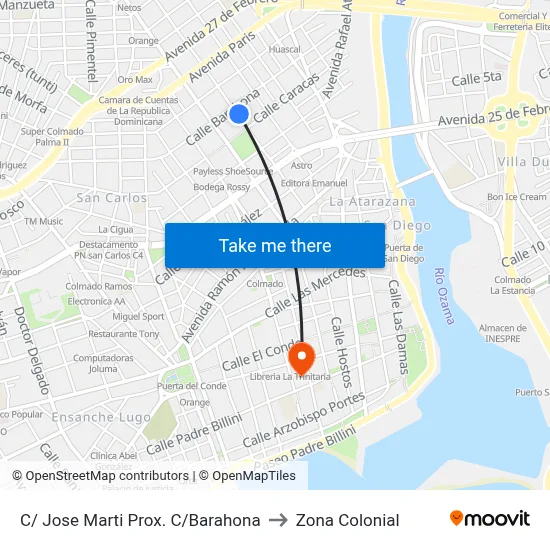 C/ Jose Marti Prox. C/Barahona to Zona Colonial map