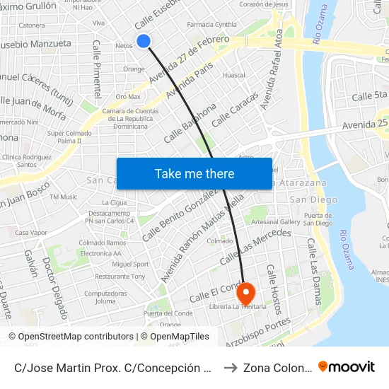 C/Jose Martin Prox. C/Concepción Bona to Zona Colonial map