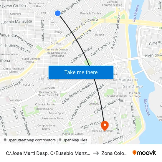 C/Jose Marti Desp. C/Eusebio Manzueta to Zona Colonial map