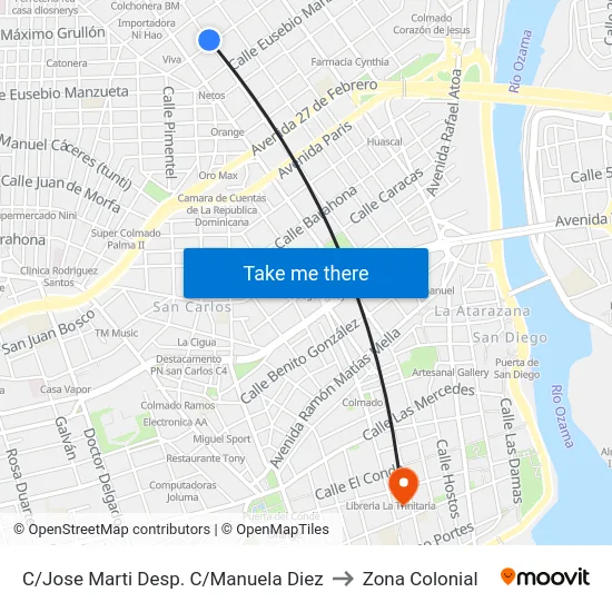 C/Jose Marti Desp. C/Manuela Diez to Zona Colonial map