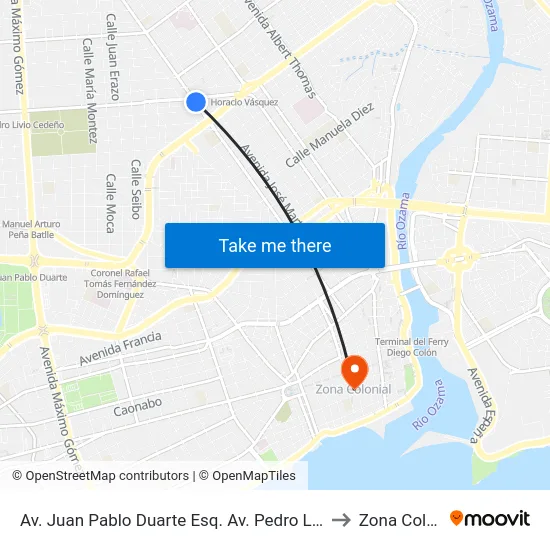 Av. Juan Pablo Duarte Esq. Av. Pedro Livio Cedeño to Zona Colonial map