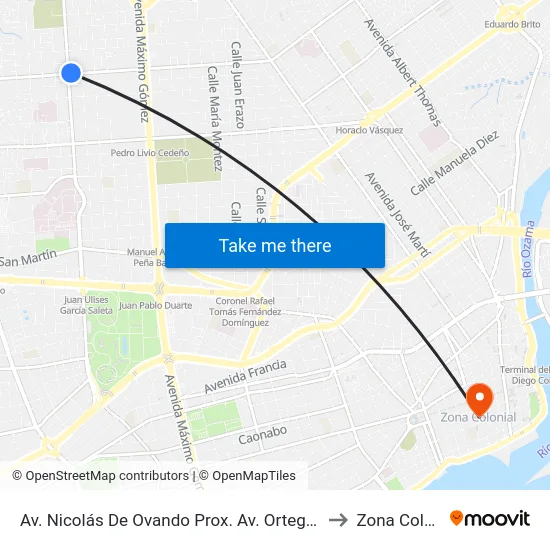 Av. Nicolás De Ovando Prox. Av. Ortega Y Gasset to Zona Colonial map