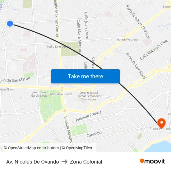 Av. Nicolás De Ovando to Zona Colonial map
