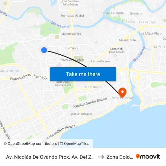 Av. Nicolás De Ovando Prox. Av. Del Zoologico to Zona Colonial map