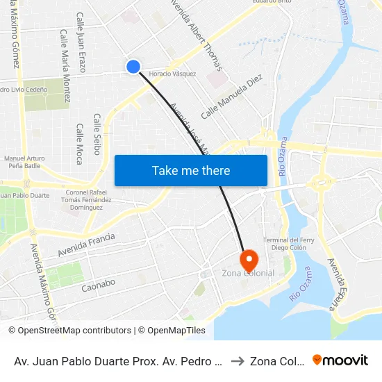 Av. Juan Pablo Duarte Prox. Av. Pedro Livio Cedeño to Zona Colonial map