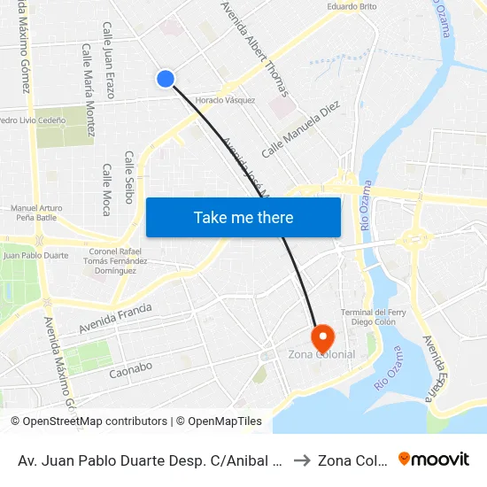 Av. Juan Pablo Duarte Desp. C/Anibal De Espinosa to Zona Colonial map