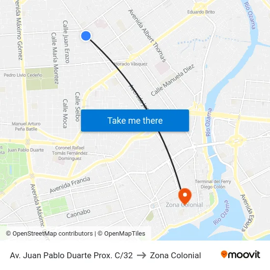 Av. Juan Pablo Duarte Prox. C/32 to Zona Colonial map