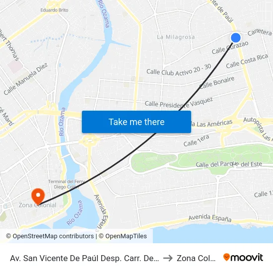 Av. San Vicente De Paúl Desp. Carr. De Mendoza to Zona Colonial map