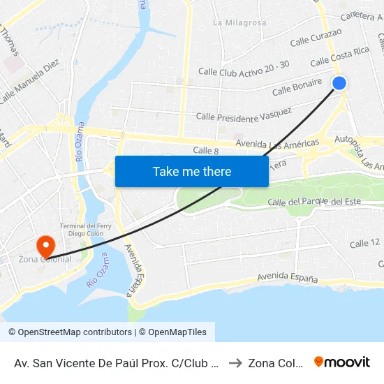 Av. San Vicente De Paúl Prox. C/Club De Leones to Zona Colonial map