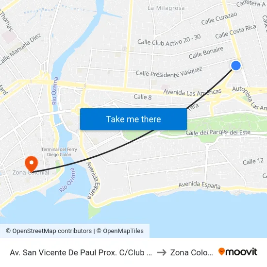 Av. San Vicente De Paul Prox. C/Club Rotario to Zona Colonial map