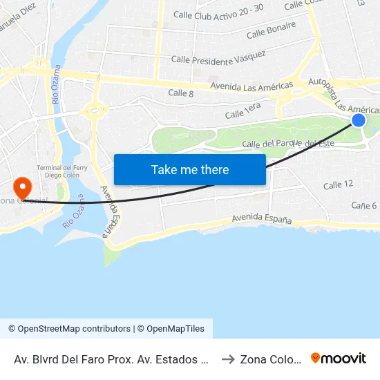 Av. Blvrd Del Faro Prox. Av. Estados Unidos to Zona Colonial map